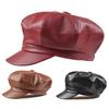 Women Vintage Faux Leather Solid Color Outdoor Beret Painter Flat Hat Peaked
