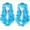 80cm Long Curly Cosplay Wig with 2 Ponytails Women Layered Wigs Pink Blue Gold Curly Wigs  Carnival