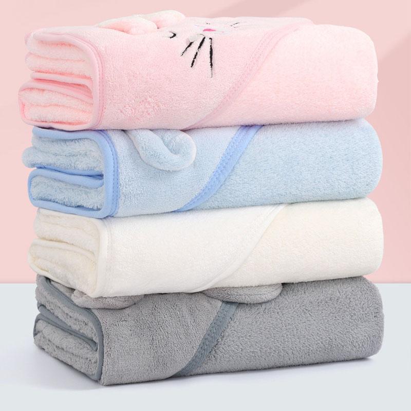 Prosop de baie pentru copii Pătură pentru bebeluși Fleece de coral Brodat Desene animate Cu glugă Pelerină anti-lovire Pelerină pentru bebeluși din fleece de coral Prosop de baie