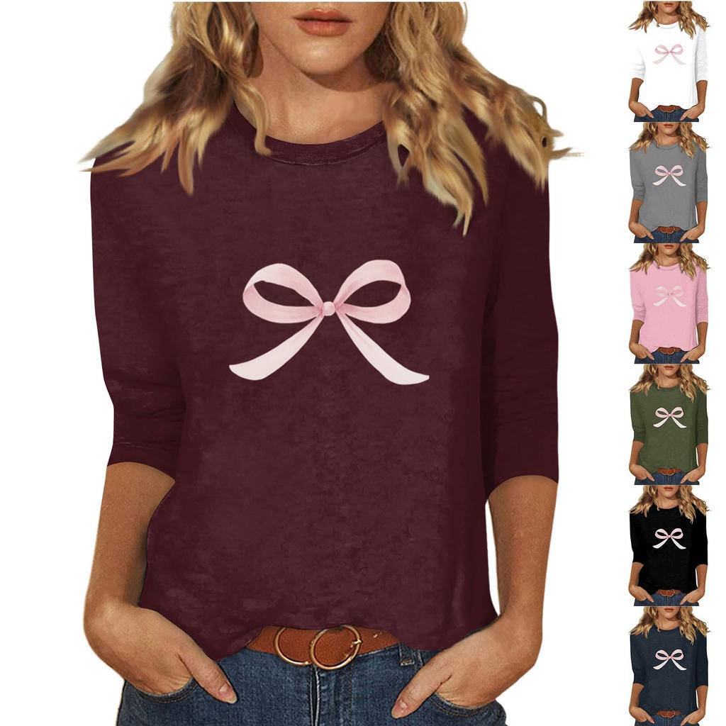 Women's O-neck 3/4 Sleeve Print Top
