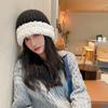 Women Warm Fluffy Plush Bucket Hat Ladies Winter Solid Fashionable Knitted Cap  Fisherman Cap Ladies
