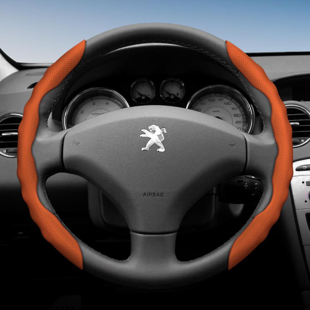 Lenkradbezug für Peugeot, Sportliches Wellendesign, Atmungsaktives Leder, Segmentiert, Rutschfest, Schweißabsorbierend