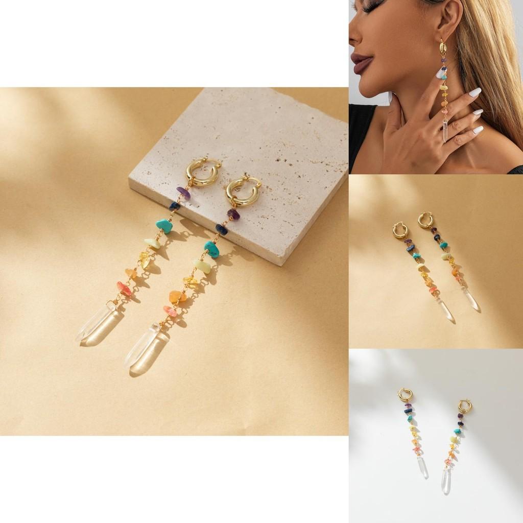 Elegant European American Irregular Natural Stone Earrings Colorful Geometric Fall 2023