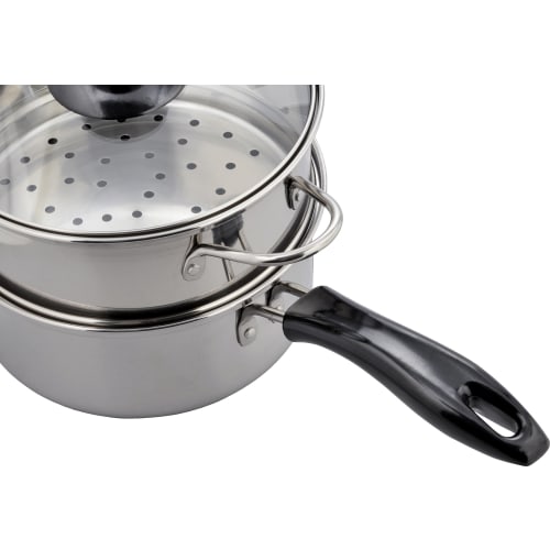 Wahei Freiz NR-7732 Edelstahl-Kochtopf mit zweistöckigem Dämpfeinsatz, 18cm, Induktionsgeeignet