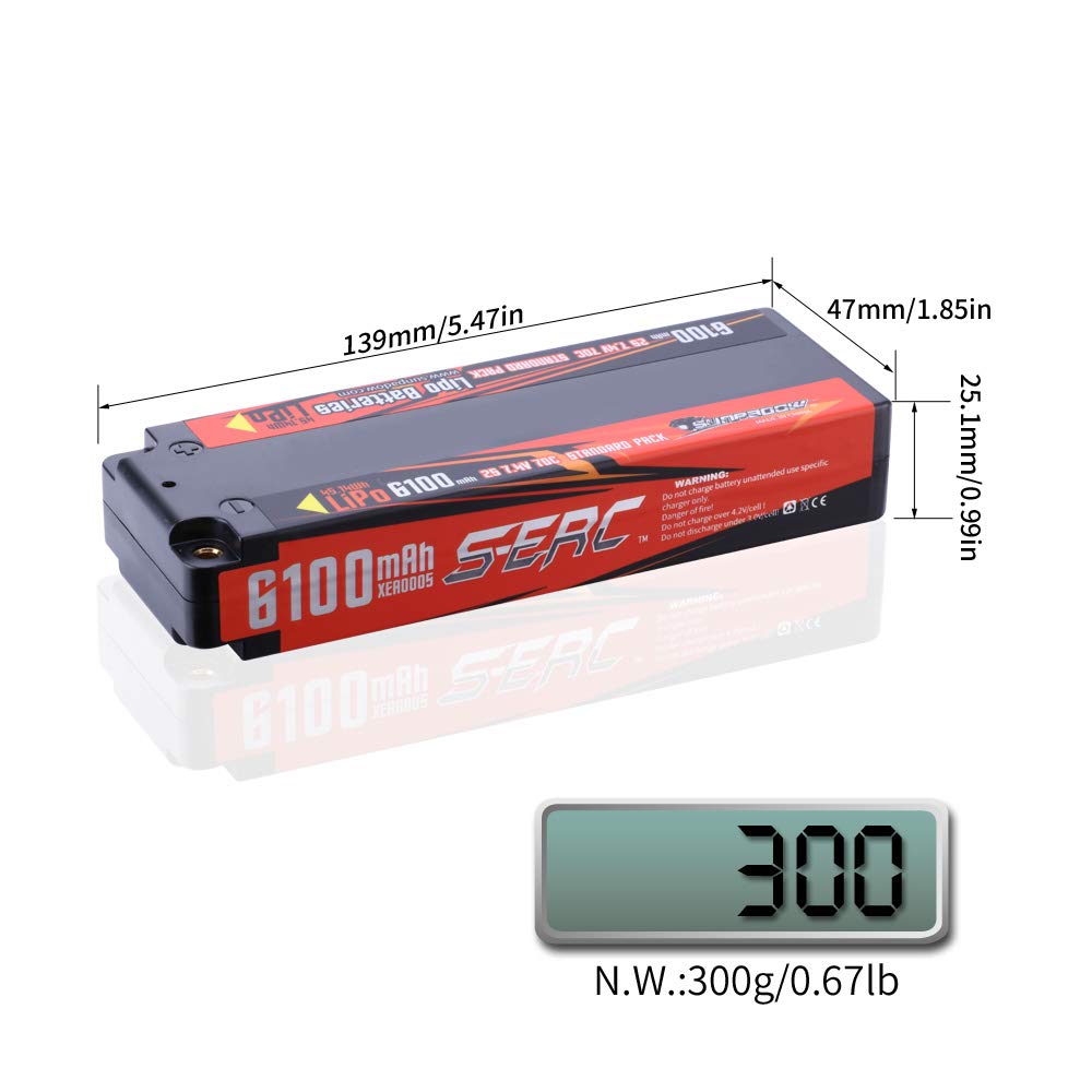 SUNPADOW S-ERC Series 6100mAh 7.4V 2S 70C LiPo Hard Case for RC Trucks, RC Truggys, RC Unmanned Helicopters, FPV Racing