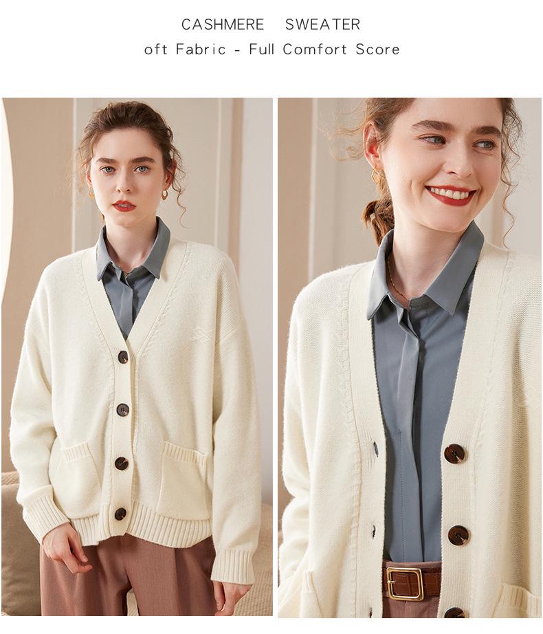 Women's American Style Loose Knit V-neck Cardigan - Casual Spring/Autumn Long Sleeve Outerwear