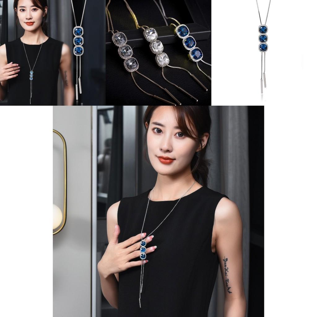 Long Allpurpose Beautiful Necklace For Women In Geometric Style With Sparkling Crystal Pendant