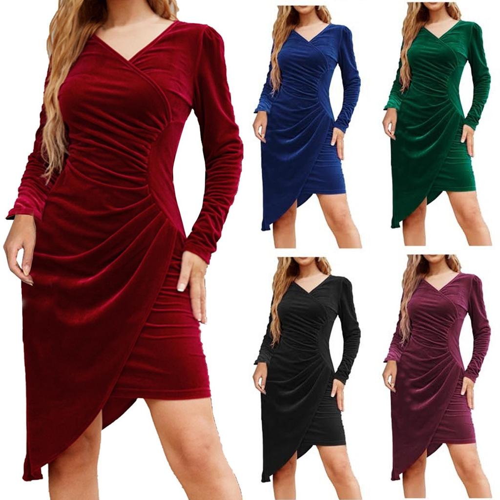 Robe à la mode pour femmes, style canari, Sexy, col en v, fente à la taille irrégulière