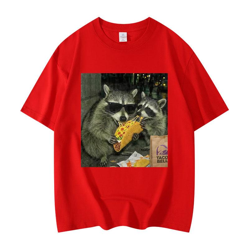 Raccoon Eating Tacos Funny Meme Tshirt High Quality Fashion Oversized T Shirts Men Women Casual Cotton Short Sleeve Tshirts