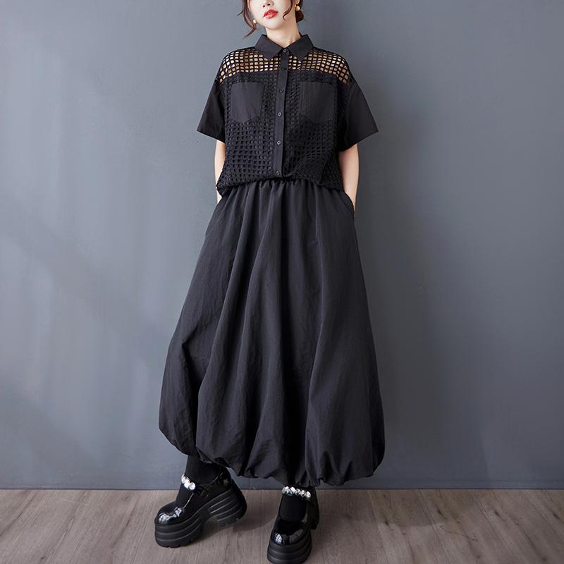 

Dimanaf Лето 2025 Большой размер Ажурная Оверсайз Футболка Женская Пуговицы Свободные Топы Футболки Повседневная Новая Футболка One Size чёрный