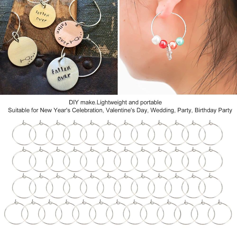 50pcs Stainless Steel Wine Glass Rings Light Weight Earring Round Loops  Birthday Party