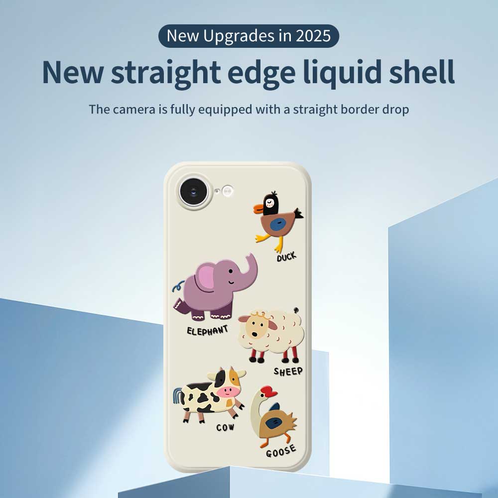 For iPhone 16e Case Five Animals Pattern Printing Straight Edge TPU Phone Back Cover
