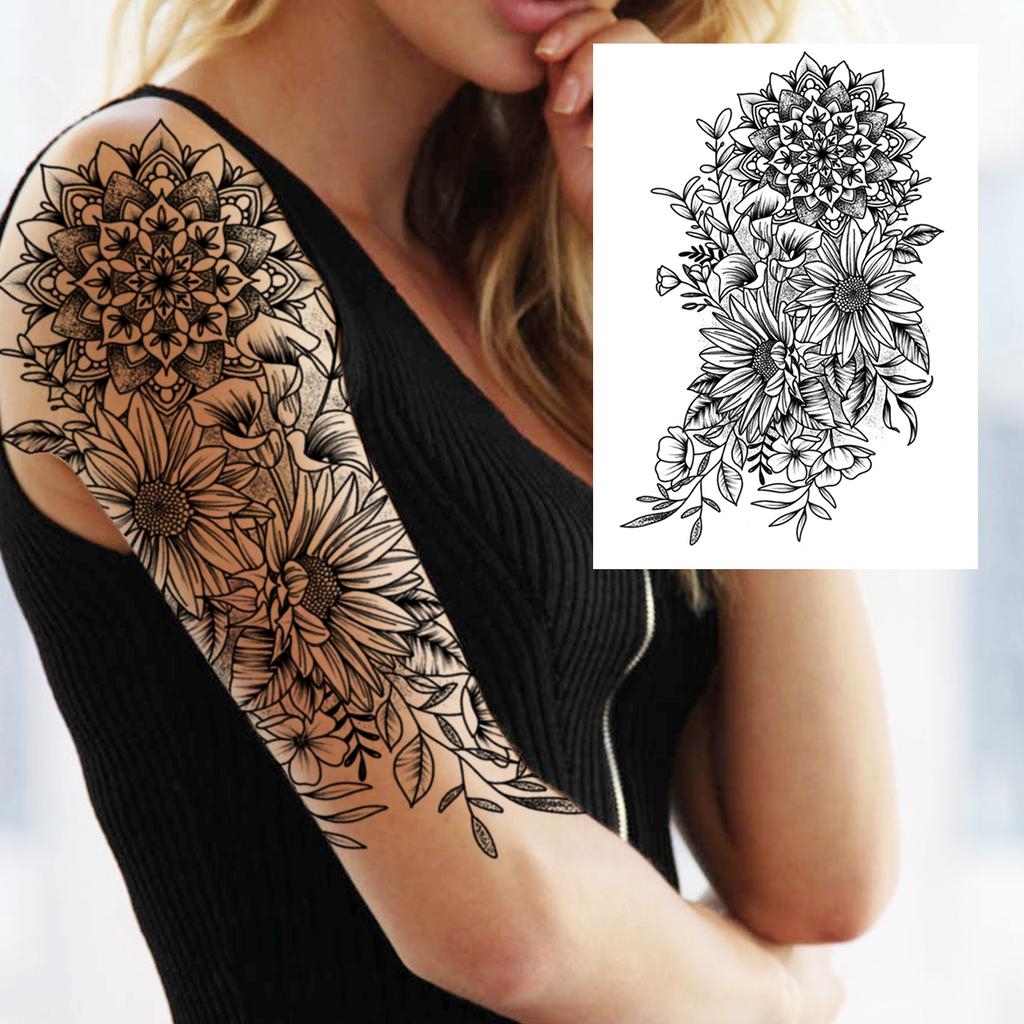 3D Tiger Flower tymczasowy tatuaż dla kobiet dziewczyn realistyczne fałszywe lew piwonia róża tatuaże naklejki czarny motyl duże tatuaże w klatce piersiowej