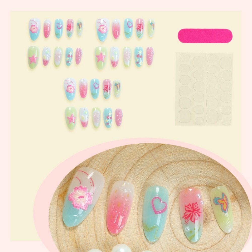30Pcs 3D False Nails Pearl Flowers Nail Extensions New Almond Nail  Women Use
