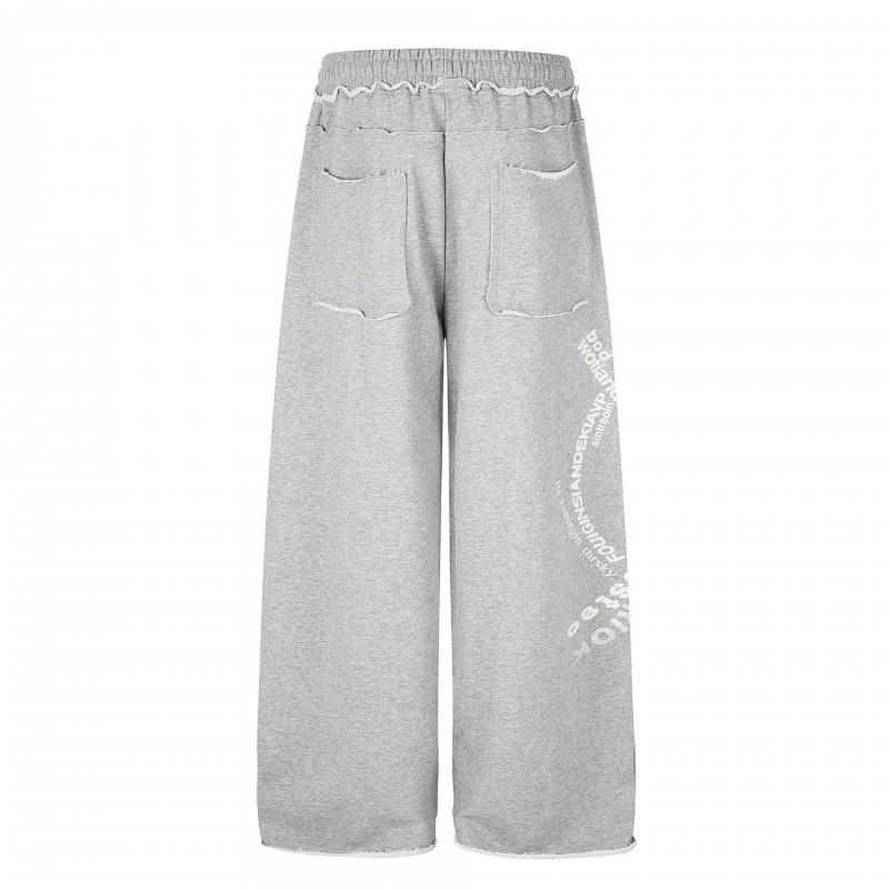 Unisex Vintage American Style Loose Fit Cotton Sweatpants Men Women Gray Casual Pants With Letter Print