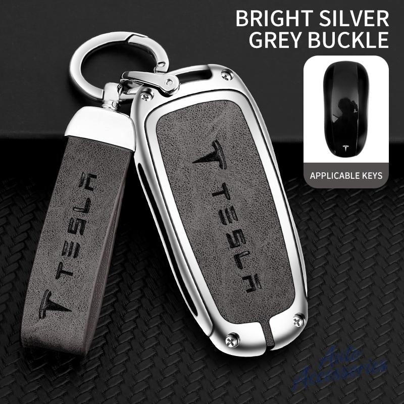 ALN1 Alloy Car Smart Remote Key Case Cover Protection Shell Keyring For Tesla Model 3 Model Y Model S X Leather Keychain Accessories