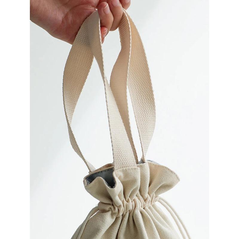Drawstring Canvas Insulated Lunch Bag Thicken Aluminium Foil Thermal Bento Box Tote Cooler Handbags for Office Outdoor Picnic