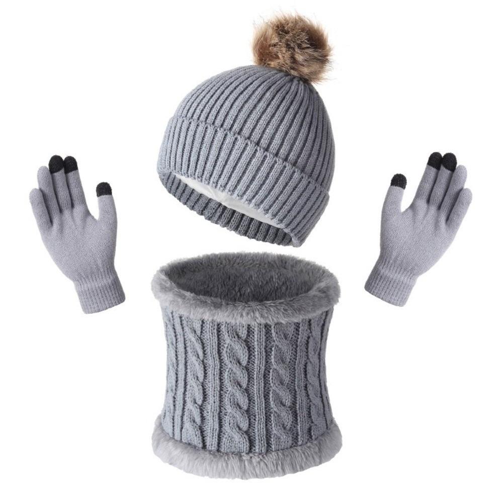 Beanie Hat Pompom Beanies Hat Thickened Winter Knitted Gloves Set Hat Scarf Gloves Set  Winter