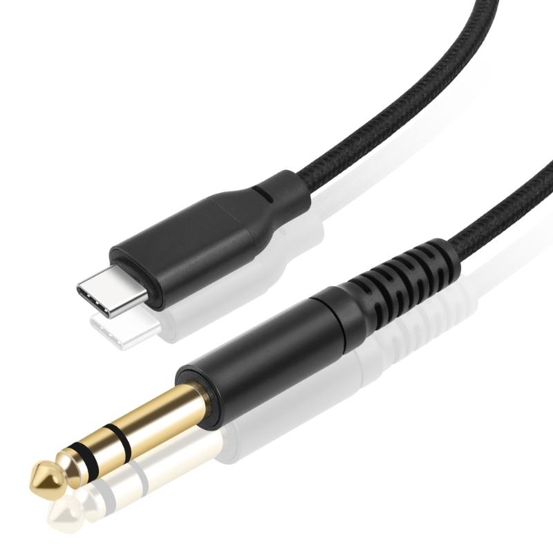 Type C To 6.35mm Cable Cord Electric Guitar Connection Wire Line USB C To 1/4inch TRS Recording Cable Line Black