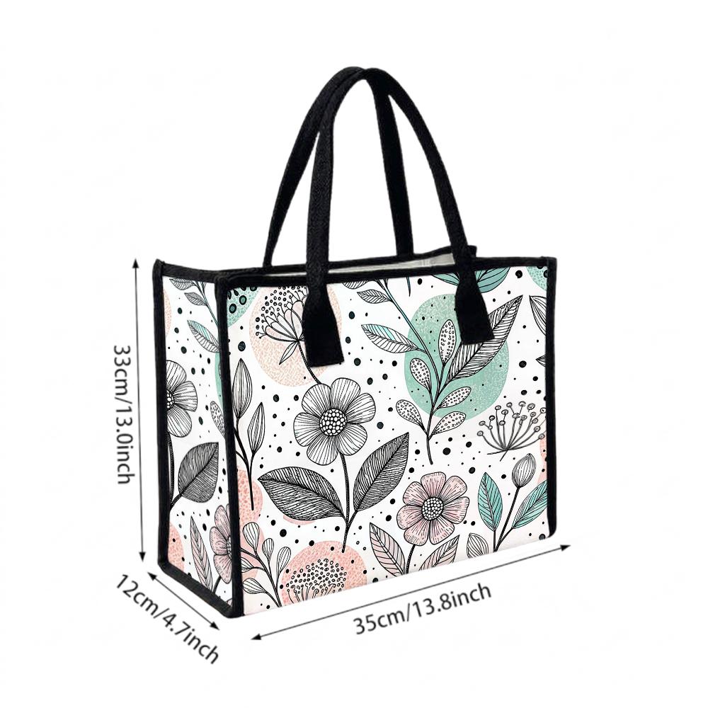 Floral Print Tote Bag Casual Daily Shoulder Bag for Women Lightweight Reusable Shopping Handbag