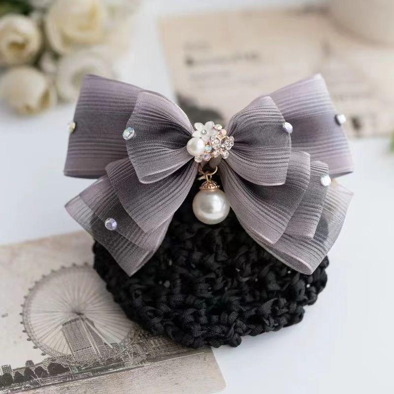 Korean Bowknot Hair Net Clip - Professional Headdress for Waitress, Nurse, or Flight Attendant