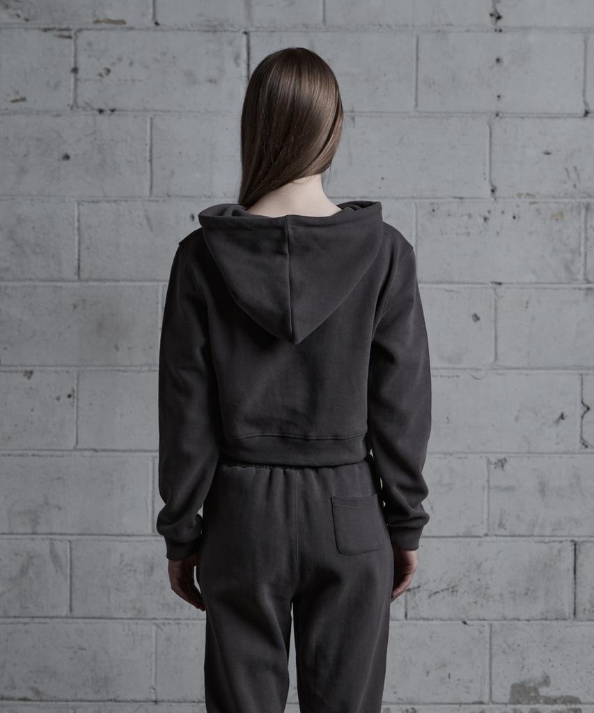 Arclive Embroidered Crop Zip-Up Hoodie (Dark Gray)