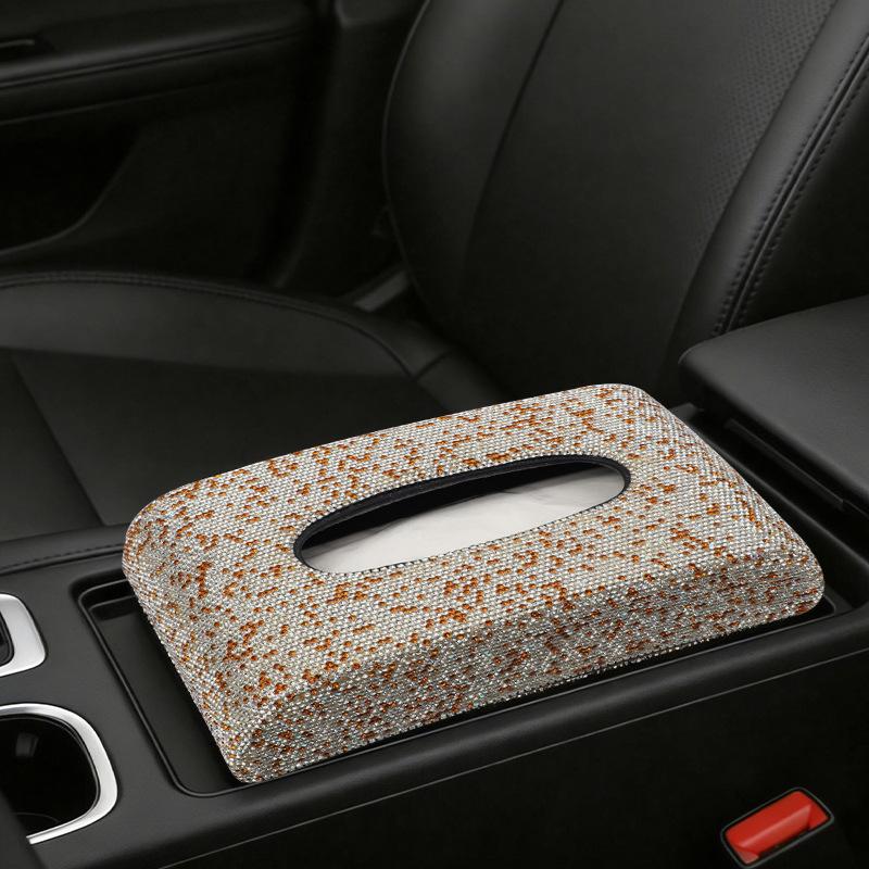 Car Tissue Box Diamond Bling Women's Interior Accessories Auto Napkin Holder Portable Space Saving Tissue Dispenser Interior