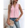 Damen Lässiges V-Ausschnitt Patchwork Spitze Ausgeschnitten Ärmelloses Weste T-Shirt Top