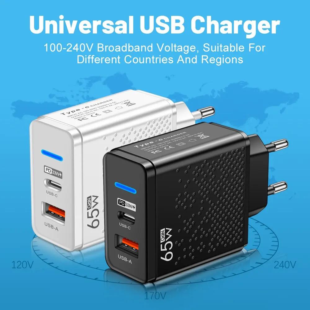 65W nabíječka GaN EU KR AU Plug adaptér Laptop Rychlé nabíjení pro iPhone USB Typ C Rychlá nabíječka Mobilní telefon USB nabíječka