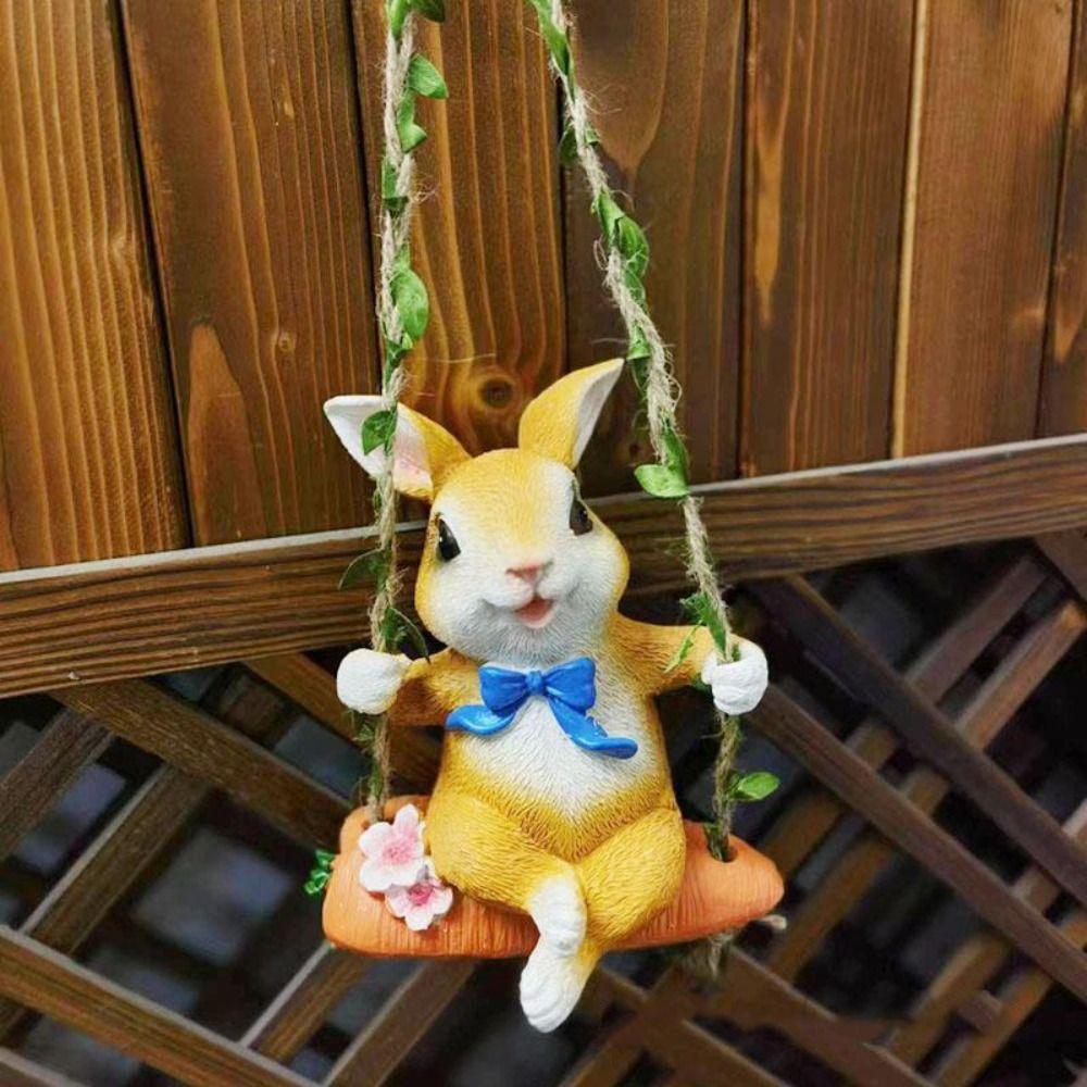 Resin Swing Rabbit Ornament Cute Miniatures Figurine Garden Decor Bunny Statue Pendant  Balcony