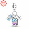 925 Silver travel Airplane and luggage Charms Beads Fits 3mm Bracelet Necklace DIY Women Jewelry Gifts