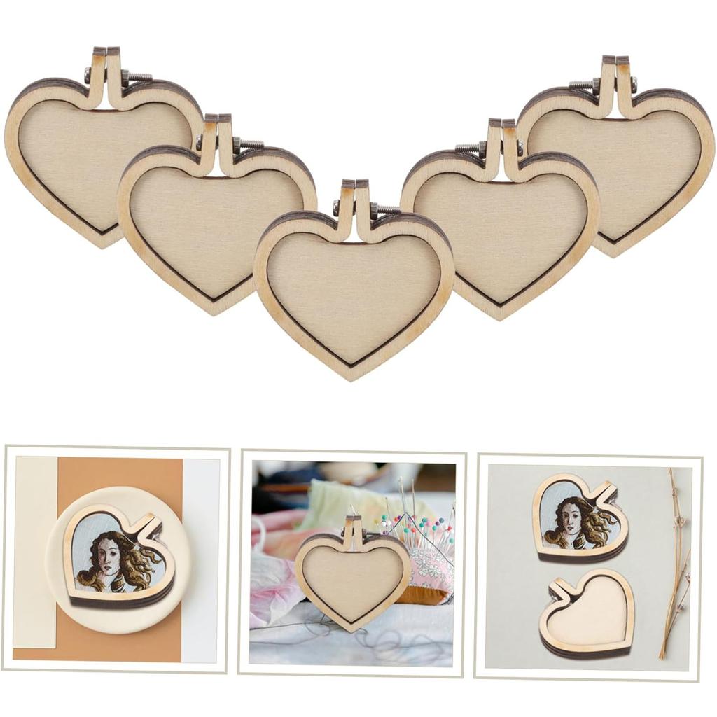 5/10PCS 1.57in Embroidery Hoop Wooden Ring Mixed Heart Shape Pendant Cross Stitch Frame Kit For Jewelry Keyring Crafts Sewing Ac