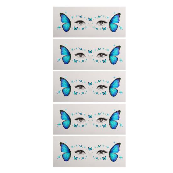 5 Sheets Glitter Butterfly Eye Stickers, Temporary Face Tattoos for Kids, Cartoon Decals for Festival Makeup, Party Decor