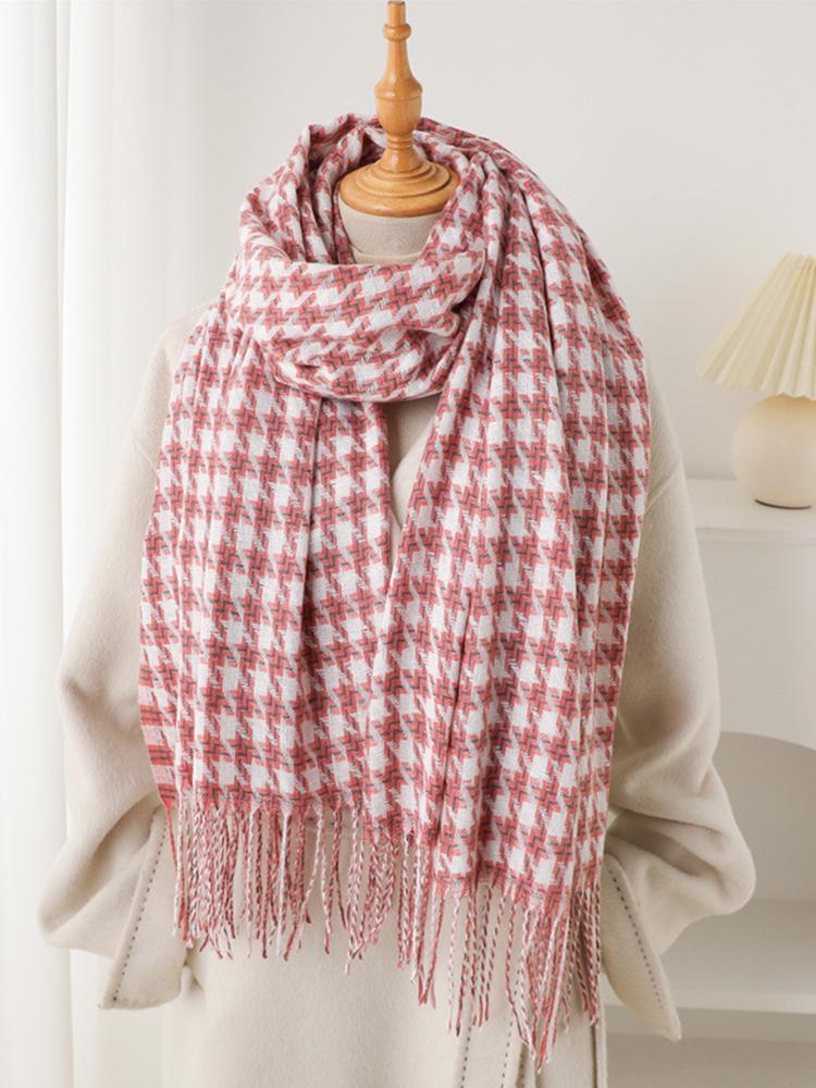 Damen Winter Süß Gestrickter Schal Kopftuch Damen Herren Lässig Preppy Hahnentritt Quaste Schal Mujer Mann Wickeltuch Schal Unisex Neu