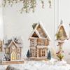 Table Display Christmas Cottage Ornament with Light Effect, Wooden Snow Cabin Decoration for Tabletop Shelf Styling