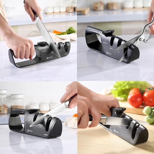 PAUDIN Manual Knife Sharpener, 3-Level Operation, No Whetstone Required, Compatible with Knives, Scissors, and Other Knives, Convenient for Restoring