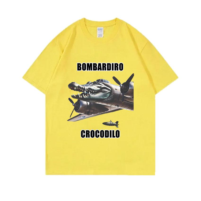 Bombardiro Crocodilo Funny Crocodile Plane Bomber Meme Graphic T-shirts Men Hilarious Humor Brain Rot Tops 100% Cotton T Shirts