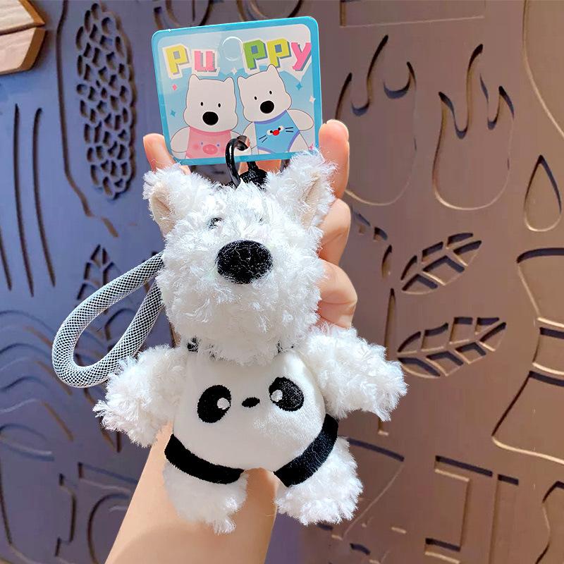Cartoon Panda West Highland Puppy Plush Rope Chain Keychain Female Cute Bag Pendant Car Keychain