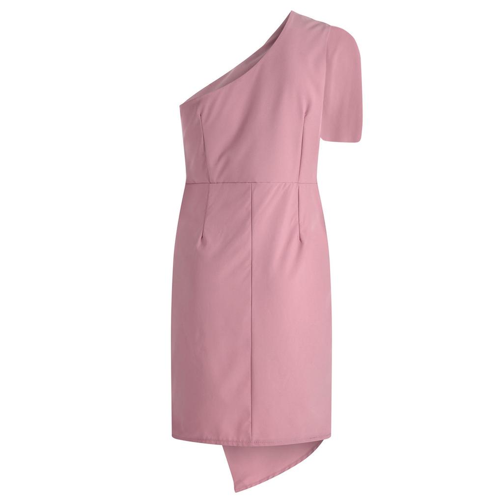 Women Casual Solid Color One-Shoulder Sleeveless Tie Dress Short Skirt