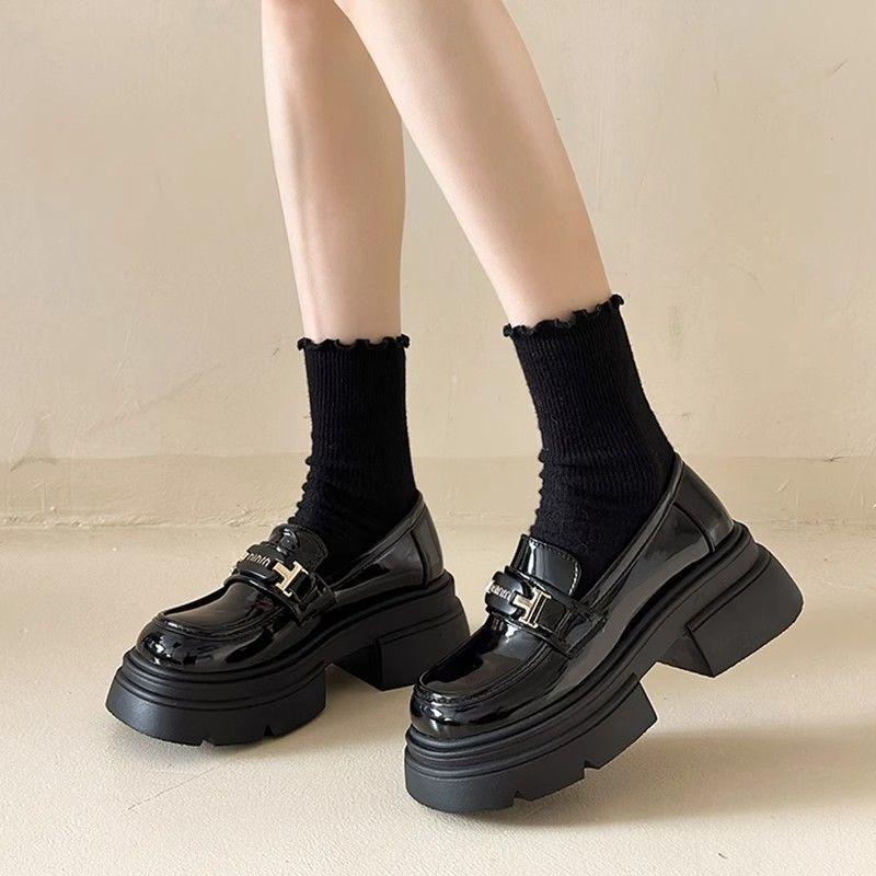 Small leather shoes women's new spring and autumn thick-soled one-pedal versatile black uniform single shoes