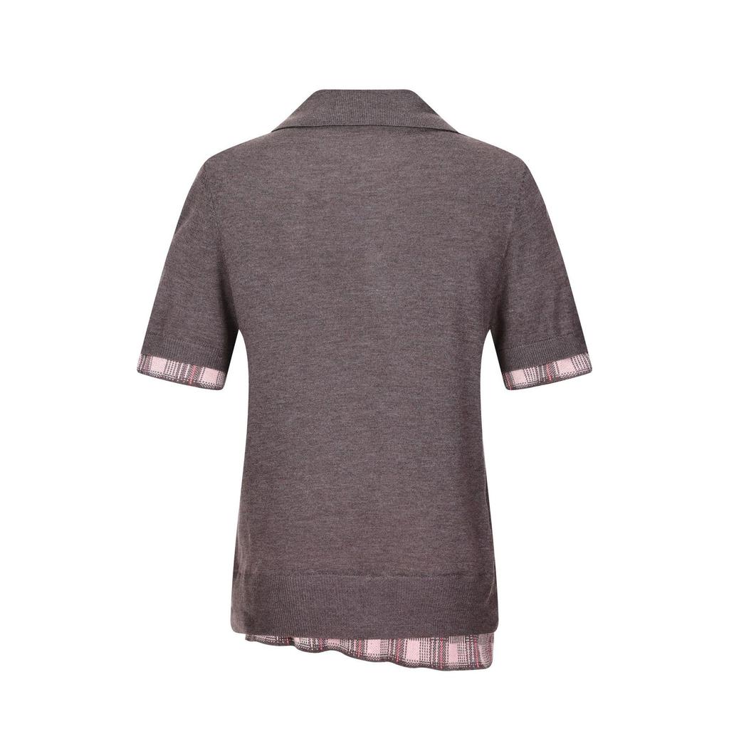 Retro Plaid Patchwork Short Sleeve Knit Top for Women