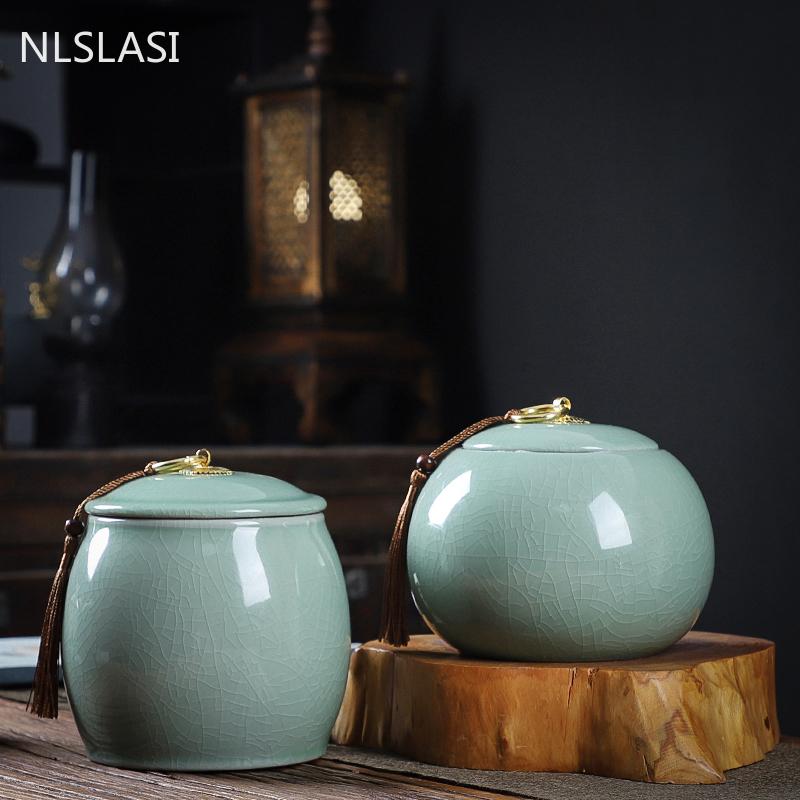 Frascos a prueba de humedad para el hogar, mesa de té, carrito de té de cerámica, contenedor de almacenamiento de granos de especias de cocina, accesorios para la ceremonia del té hechos a mano