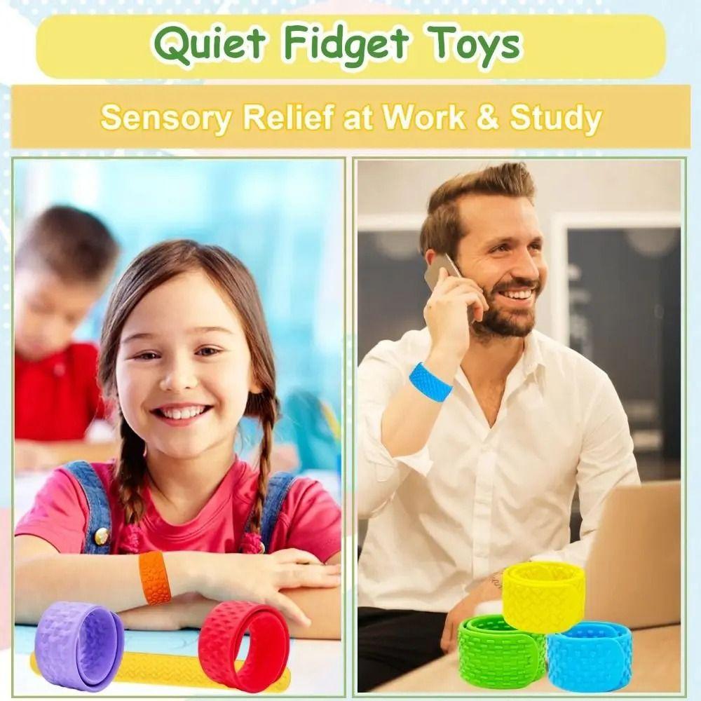 6pcs Wearable Design Sensory Textured Wristbands Childs Slap Band Toy  Adults Office Desk