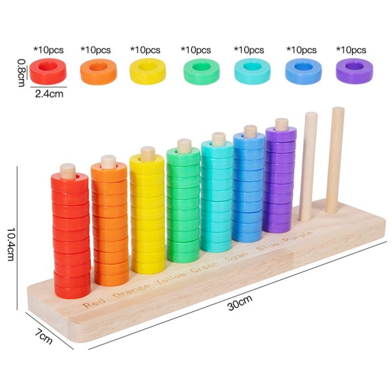 Juego de Mesa de Lanzamiento de Anillos Montessori Juguetes de Madera Juego de Rompecabezas de Clasificación por Color Juego de Cognición de Colores con Cuentas de Colores para Juguete de Educación Temprana