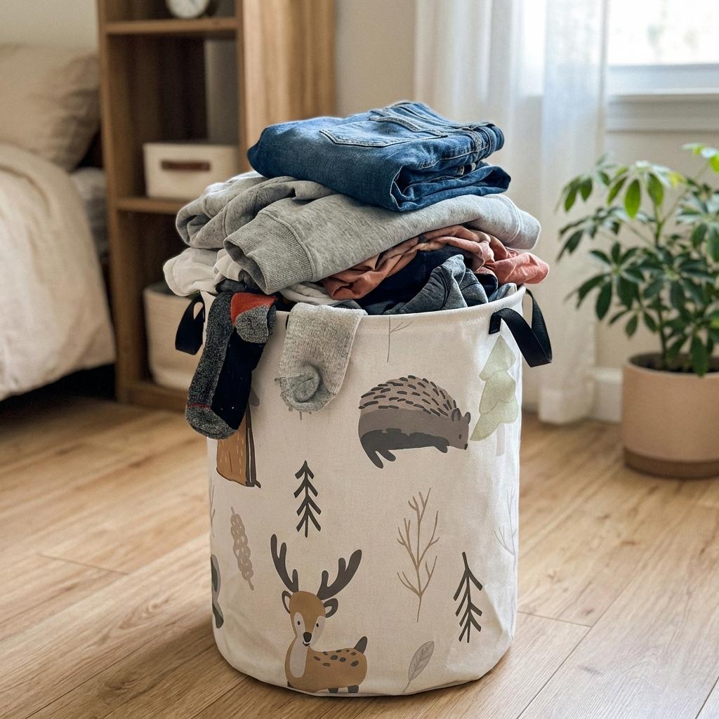Animal laundry basket, foldable large capacity canvas storage bucket, children's toy clothing storage, home bathroom