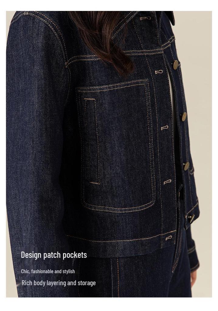 Xin Ge Retro Color Block Denim Jacket - High Waist, Slim Fit, Versatile Commuting Top