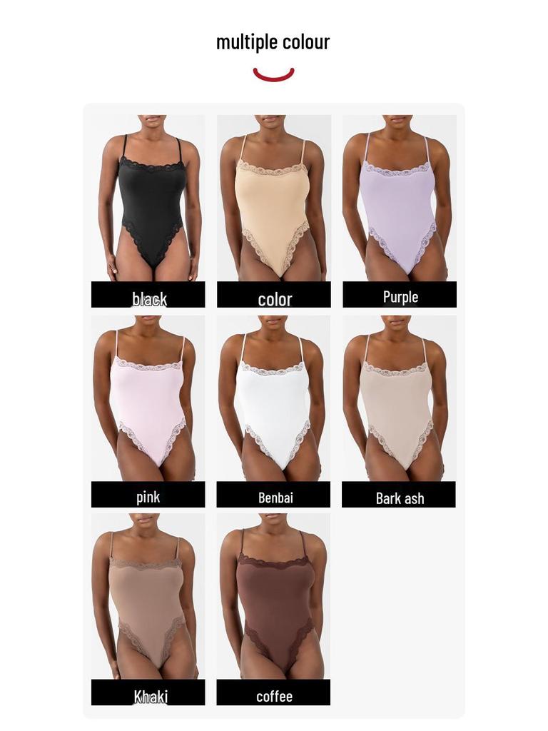 Sensual Lace Trim Bodysuit: Skin-Friendly Nude Innerwear, Double-Layer Shaping, European & American Style