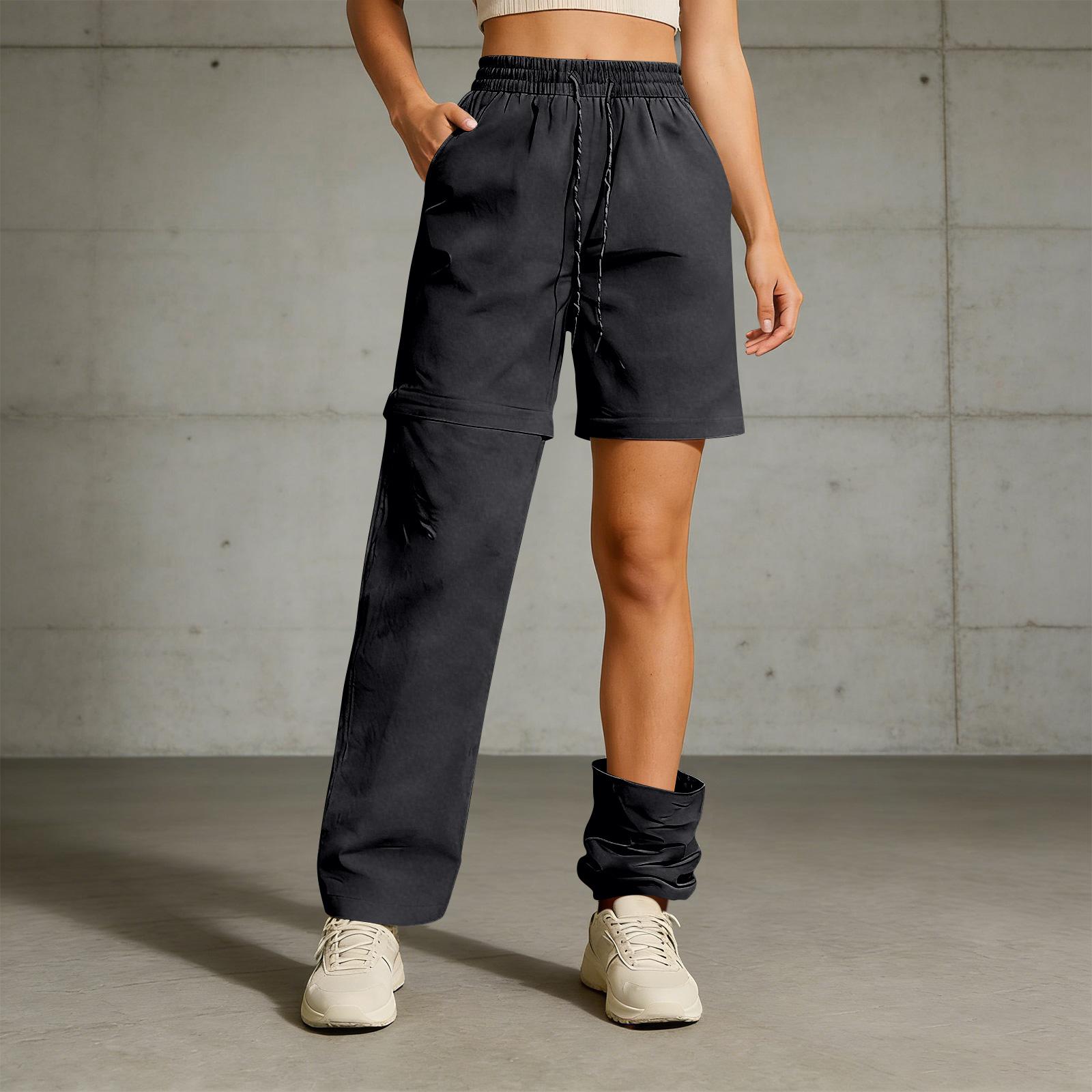 

Women s Loose Straight-Leg Pants with Drawstring, Detachable Cargo Pants M чёрный