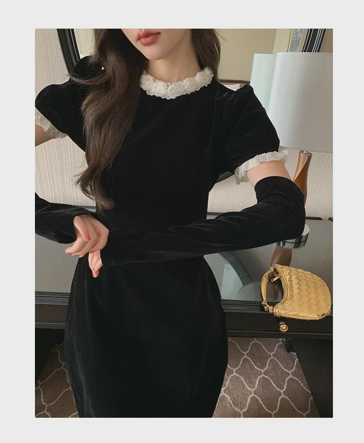 2024 Winter French Style Velvet Dress with Elegant Sleeves - Interpretation of Beauty F2197