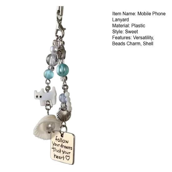 Mobile Phone Lanyard Faux Pearl Beads Shell Cat Charm Camera Hanging Rope Versatile Decorative Backpack Pendant